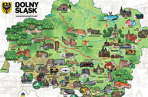 Mapa regionów Dolnego Śląska i Opolszczyzny z zaznaczonymi miastami ofert