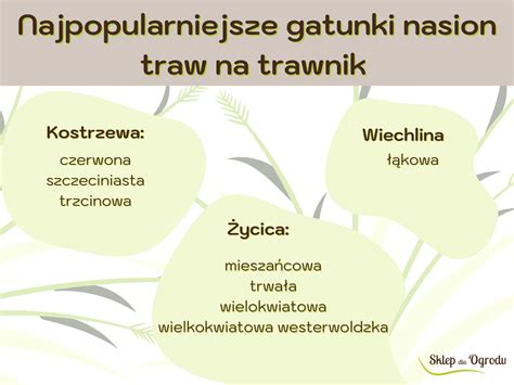 infografika przedstawiająca różne gatunki traw i ich cechy