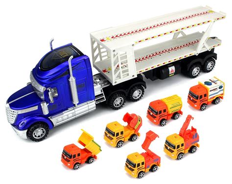 Thematic photo of a large toy dump truck with a trailer for children