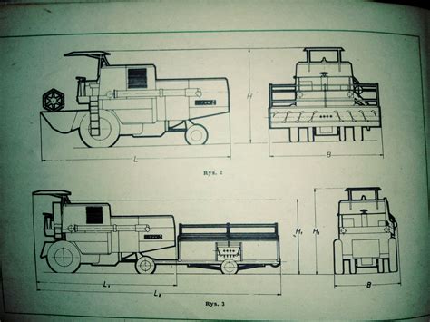 Rysunek techniczny przedstawiający wymiary kombajnu Fahr M 1002