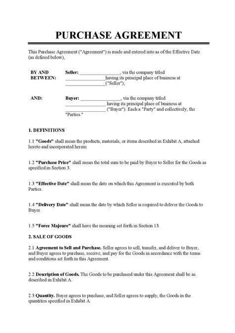 An example of a purchase and sale agreement with marked key data