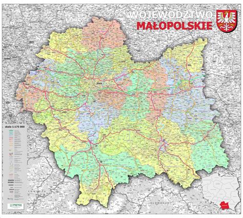 Mapa województwa małopolskiego z zaznaczonymi miejscowościami Jawornik, Rączna, Nowy Sącz, Mszana Dolna, Tokarnia i Milecice