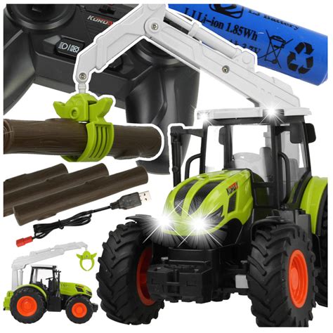 Zdalnie sterowany traktor z chwytakiem do drewna dla dzieci