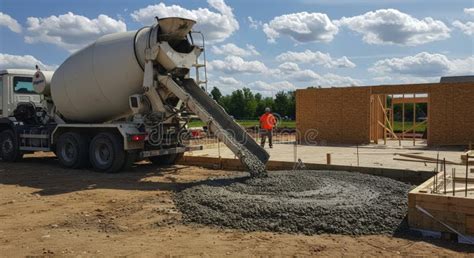Thematic photo of a construction site with a concrete mixer in the background