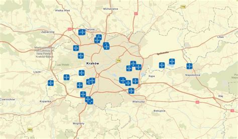 Mapa z oznaczeniem lokalizacji serwisu w Krakowie