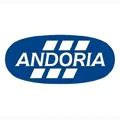 logo Andoria oraz historyczne zdjęcie fabryki