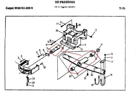 Schemat budowy przedniej osi ciągnika Zetor