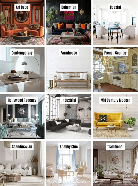 Mood board with different interior design styles featuring French doors