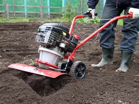 Infographic showing different applications of a garden tiller