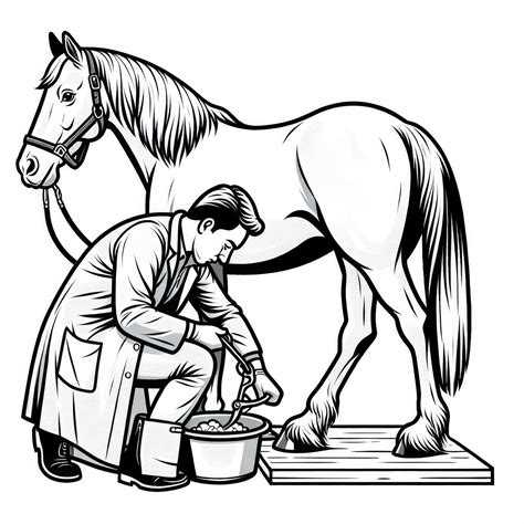 Ilustracja przedstawiająca weterynarza badającego konia