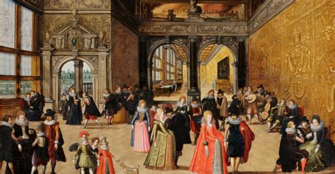 Ilustracja przedstawiająca dwór królewski z XVI wieku