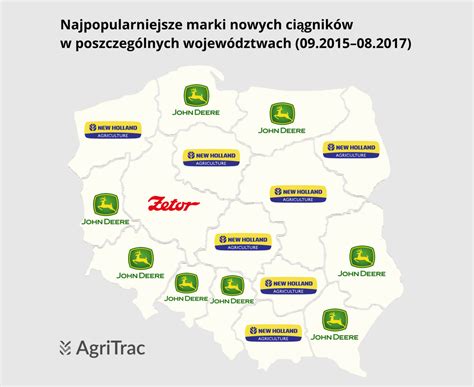infografika przedstawiająca najpopularniejsze marki ciągników rolniczych w województwie podlaskim