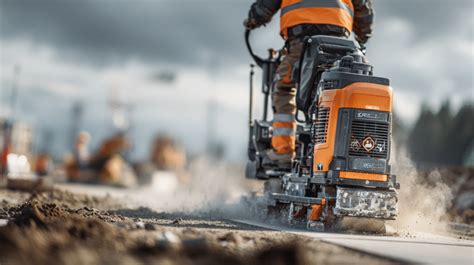 Zagęszczarka w akcji, zagęszczająca podłoże na placu budowy