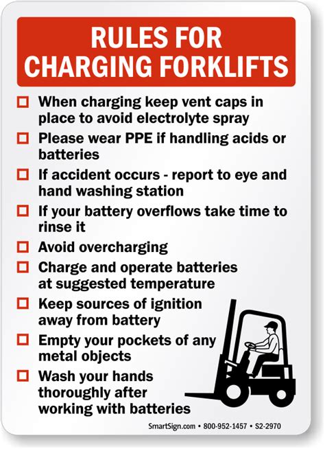 Scheme of a forklift battery charging station with safety instructions