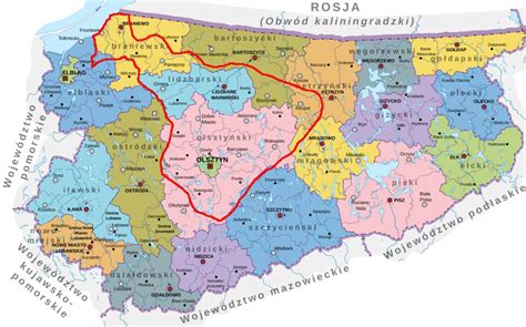 Mapa regionu Mazowsza z zaznaczeniem obszarów sadowniczych i rolniczych