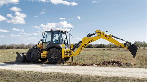 Thematic photo of a New Holland backhoe loader working on a construction site