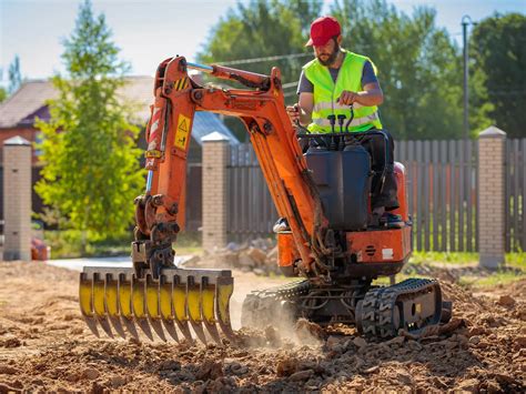 Thematic photo of a compact excavator working in a garden or small construction site