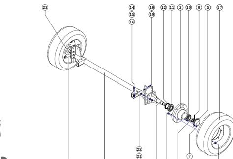 Schemat techniczny koła jezdnego 126mm z oznaczeniem punktów montażowych