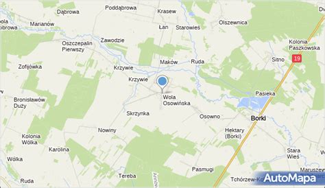Mapa powiatu, w którym znajduje się Wola Osowińska, z oznaczeniem lokalizacji