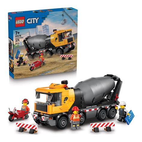 Close-up photo of the rotating drum and adjustable chute of the LEGO City 60478 Cement Mixer