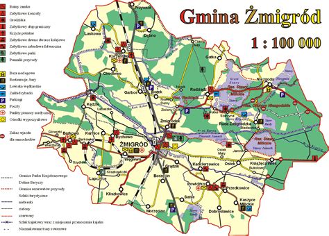 mapa gminy Zmigrod z zaznaczonymi glownymi instytucjami