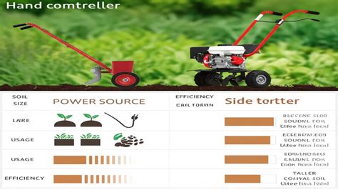 Infographic comparing the working depth and action of a cultivator vs. a tiller