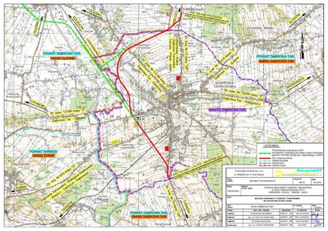 mapa Dąbrowy Tarnowskiej i okolic z zaznaczonymi obszarami działalności firm