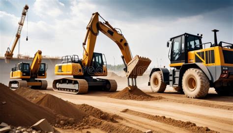 Thematic photo of heavy construction machinery on a construction site with focus on the tracks
