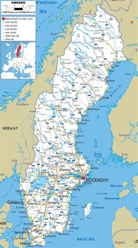 Mapa Szwecji z oznaczonymi głównymi regionami, gdzie występują oferty maszyn rolniczych i budowlanych