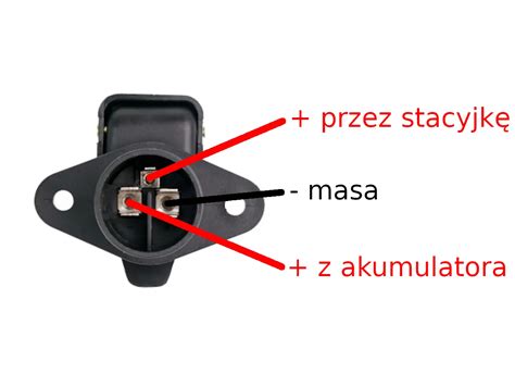Schemat budowy 3-pinowego gniazda rolniczego z oznaczeniem styków (masa, światła, zasilanie)