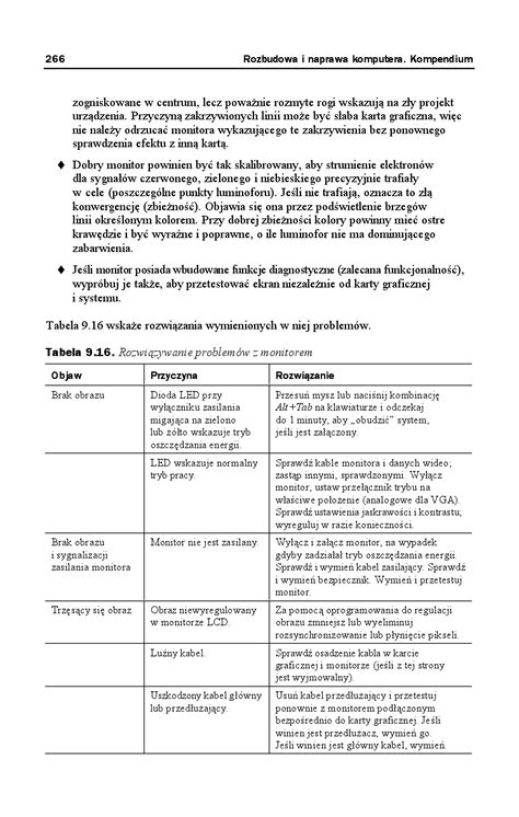 Tabela diagnostyczna: objaw - możliwa przyczyna - działanie naprawcze