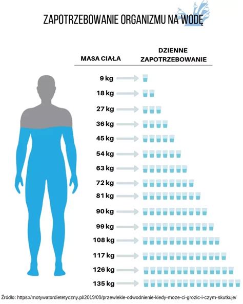 Infografika przedstawiająca średnie dobowe zapotrzebowanie na wodę w zależności od typu i wieku bydła