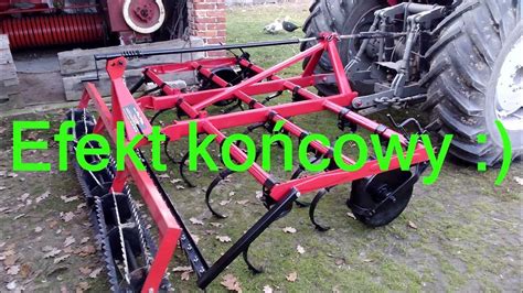 Schemat budowy kultywatora Agromet z zaznaczeniem punktów regulacji głębokości i rozmieszczenia łap roboczych