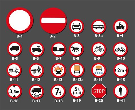 Infografika przedstawiająca zestawienie najpopularniejszych znaków zakazu typu B z krótkim opisem ich znaczenia