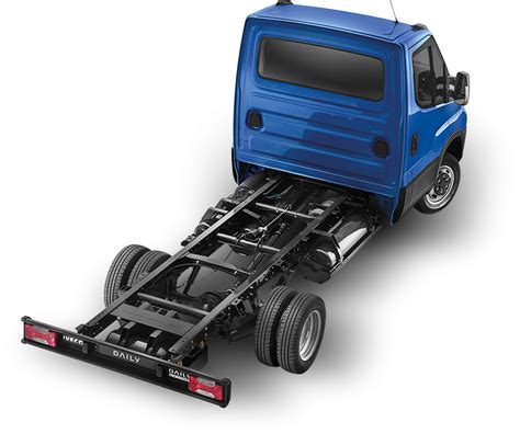 Schemat przedstawiający podwozie ramy Iveco Daily z zaznaczonymi punktami montażowymi zabudowy.