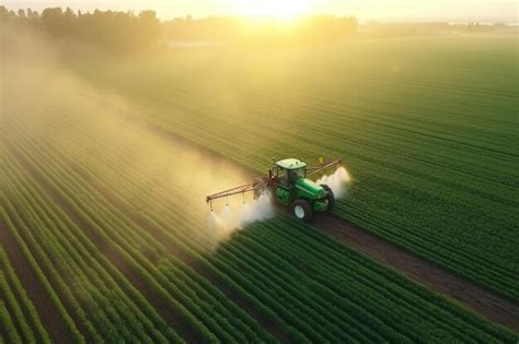 Zdjęcie zielonego traktora koparki z opryskiwaczem z rozłożoną łyżką
