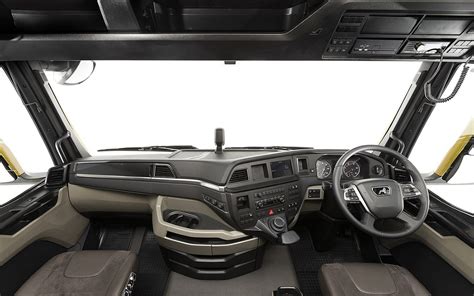 Photo of MAN TGA tipper cabin interior, focusing on the dashboard