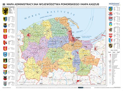 Mapa województwa pomorskiego z zaznaczonymi punktami dystrybucji maszyn rolniczych
