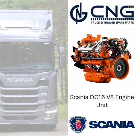 Infographic of Scania V8 engine architecture and features