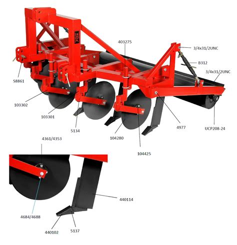 Diagram illustrating the construction of a subsoiler with labeled parts