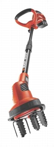 zdjęcie kultywatora Black & Decker GXC 1000 z widocznym akumulatorem i kompaktową konstrukcją