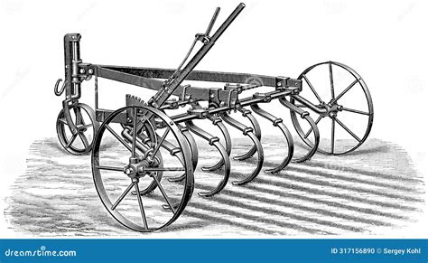 Historyczne zdjęcie pierwszego pługa August Ventzki lub rysunek techniczny kultywatora Ventzkiego