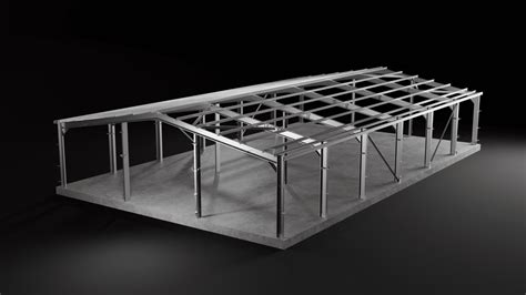 Technical drawing or 3D model of a tractor frame made from steel profiles