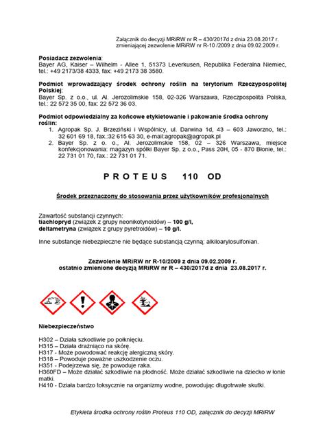 etykieta produktu Proteus 110 OD z widoczną informacją o dacie wycofania