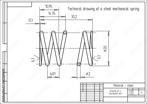 Technical drawing of a spring roller with dimensions