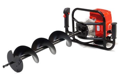 The HORTMASZ HWS 252 earth auger in use, showing its ergonomic design and compact size