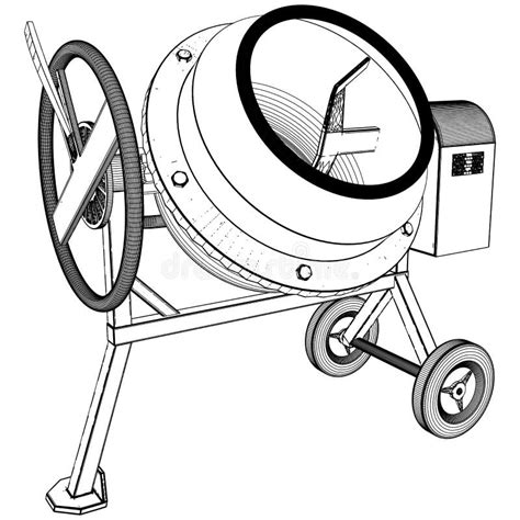 Technical drawing of a generic 150-liter concrete mixer with dimensions marked (example)