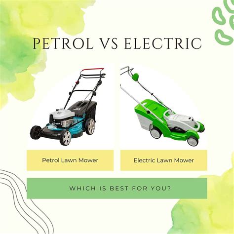 Infographic comparing electric vs. petrol lawn mowers for small to medium gardens