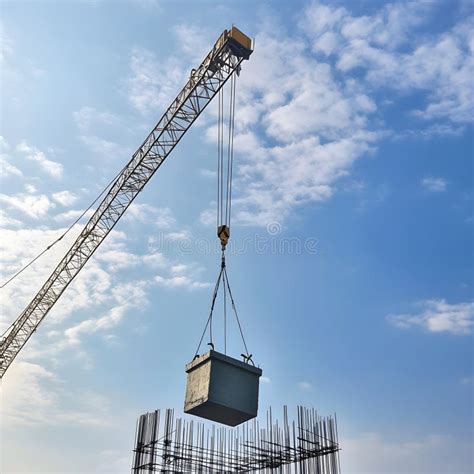 A self-propelled crane lifting a concrete element at a construction site