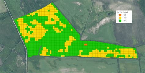 mapa aplikacyjna z widocznymi strefami zmiennej dawki oprysku